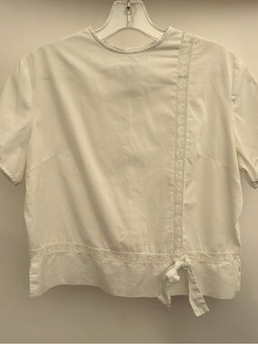 Ivory Lace Trim Short Sleeve Blouse 70’s